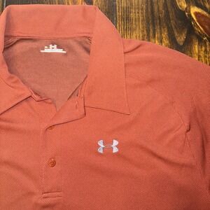 Under Armour Heat Gear Golf Polo Men's Large Orange Wicking Micro Check